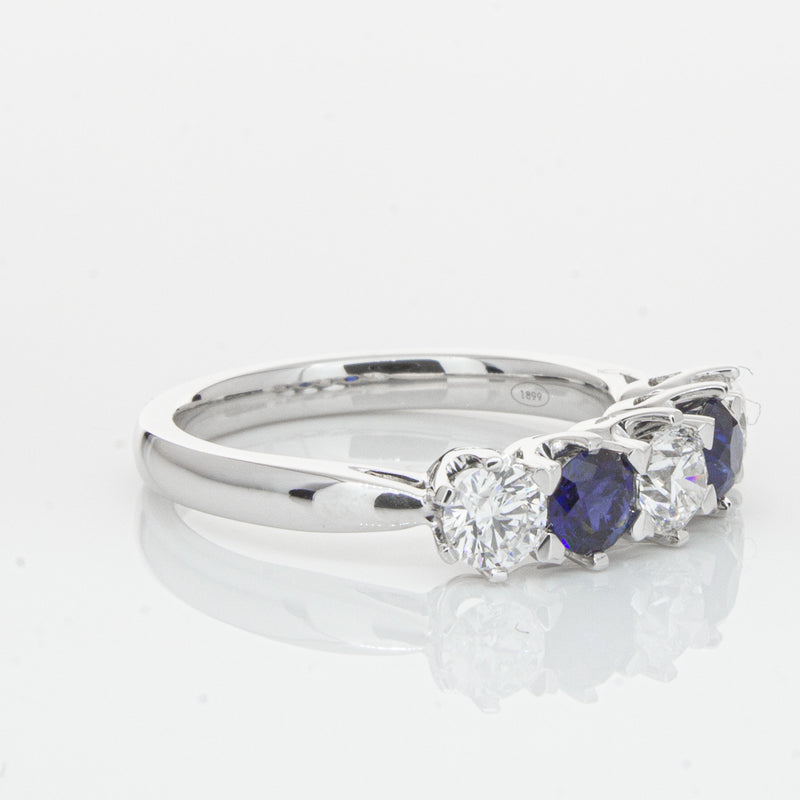 18ct White Gold Sapphire & Diamond Pentagon Ring-Ring-Walker & Hall