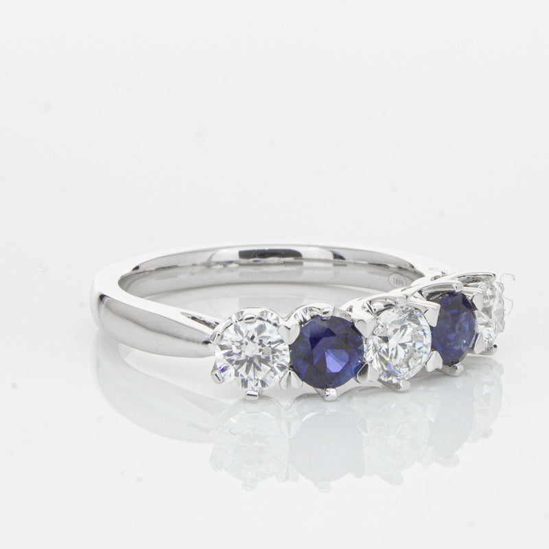 18ct White Gold Sapphire & Diamond Pentagon Ring-Ring-Walker & Hall