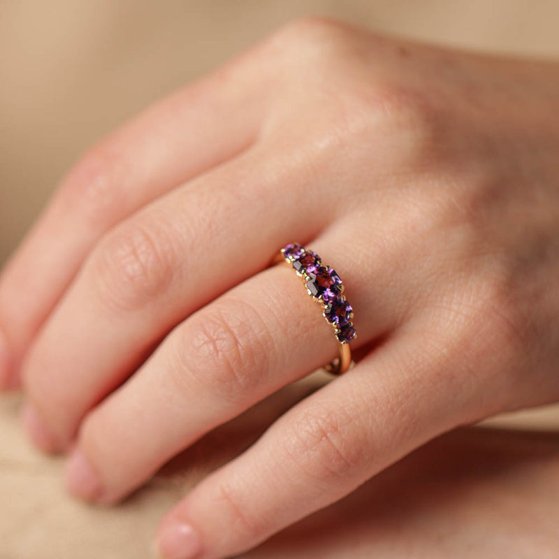 18ct Yellow Gold Five Stone Amethyst Octavia Ring-Ring-Walker & Hall