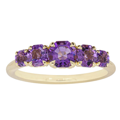 18ct Yellow Gold Five Stone Amethyst Octavia Ring-Ring-Walker & Hall