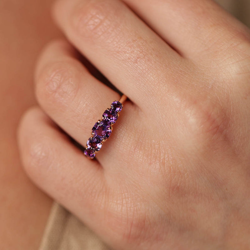 18ct Rose Gold Five Stone Amethyst Octavia Ring-Ring-Walker & Hall