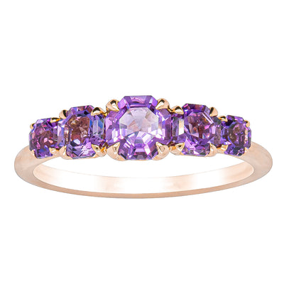 18ct Rose Gold Five Stone Amethyst Octavia Ring-Ring-Walker & Hall