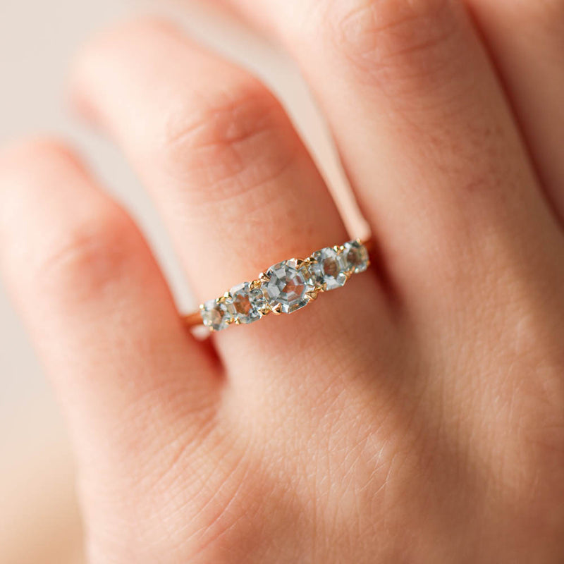 18ct Yellow Gold Five Stone Aquamarine Octavia Ring-Ring-Walker & Hall