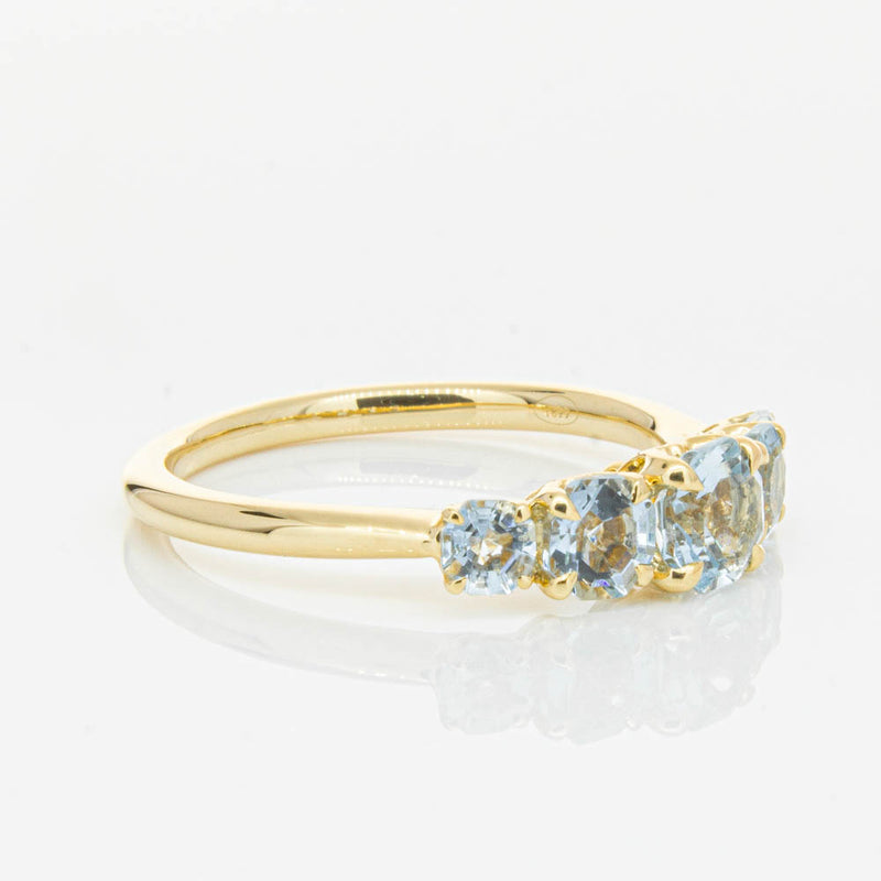 18ct Yellow Gold Five Stone Aquamarine Octavia Ring-Ring-Walker & Hall