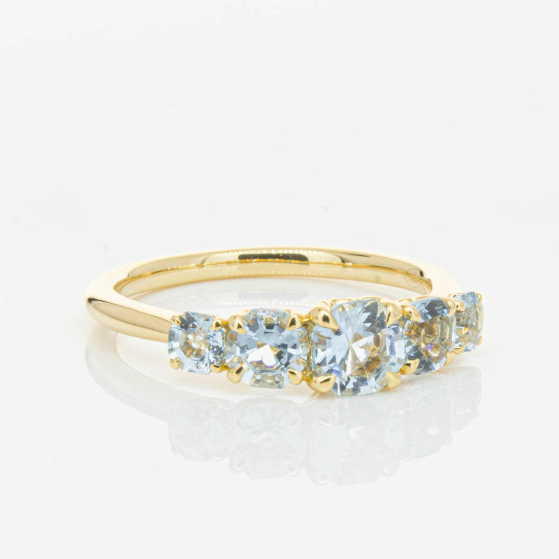 18ct Yellow Gold Five Stone Aquamarine Octavia Ring-Ring-Walker & Hall