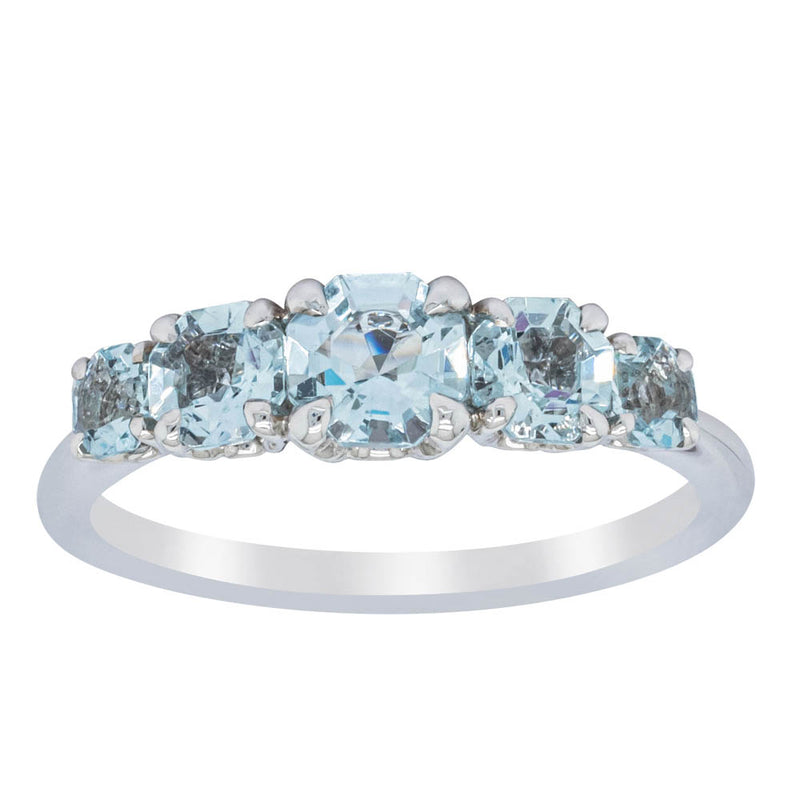 18ct White Gold Five Stone Aquamarine Octavia Ring-Ring-Walker & Hall