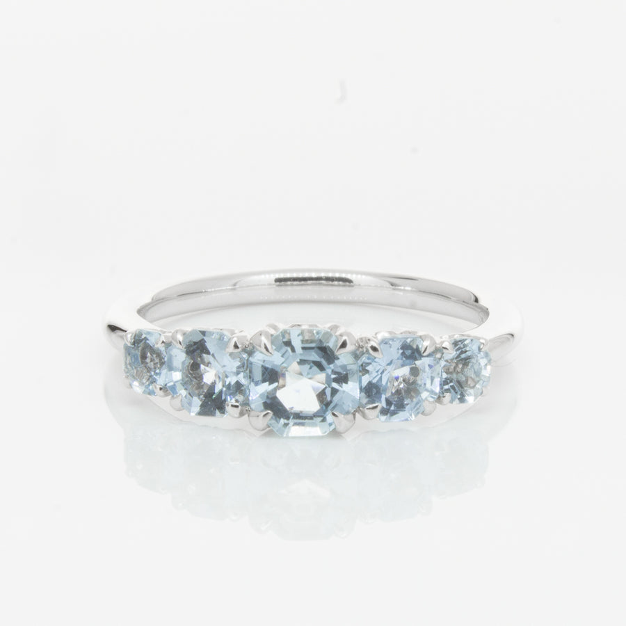 18ct White Gold Five Stone Aquamarine Octavia Ring-Ring-Walker & Hall