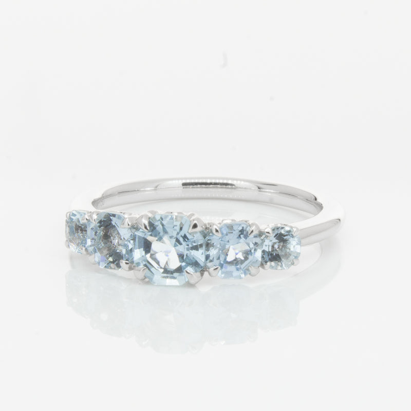 18ct White Gold Five Stone Aquamarine Octavia Ring-Ring-Walker & Hall