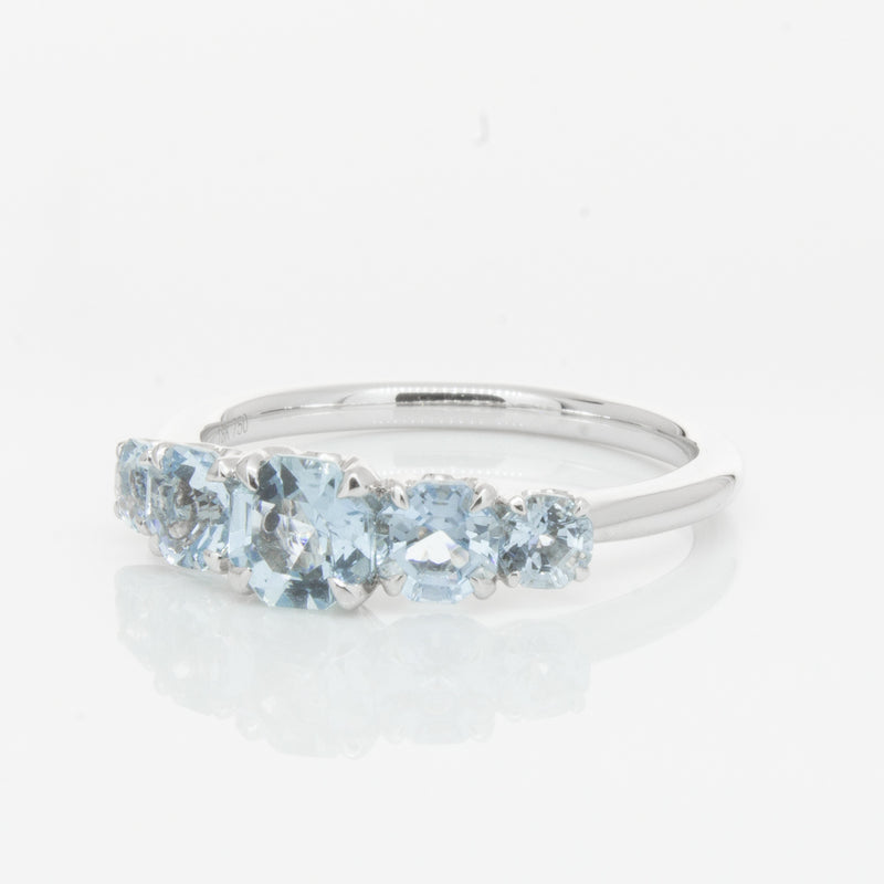 18ct White Gold Five Stone Aquamarine Octavia Ring-Ring-Walker & Hall