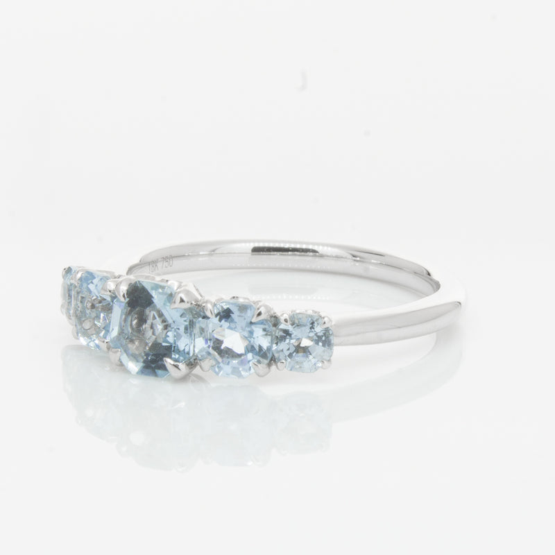 18ct White Gold Five Stone Aquamarine Octavia Ring-Ring-Walker & Hall