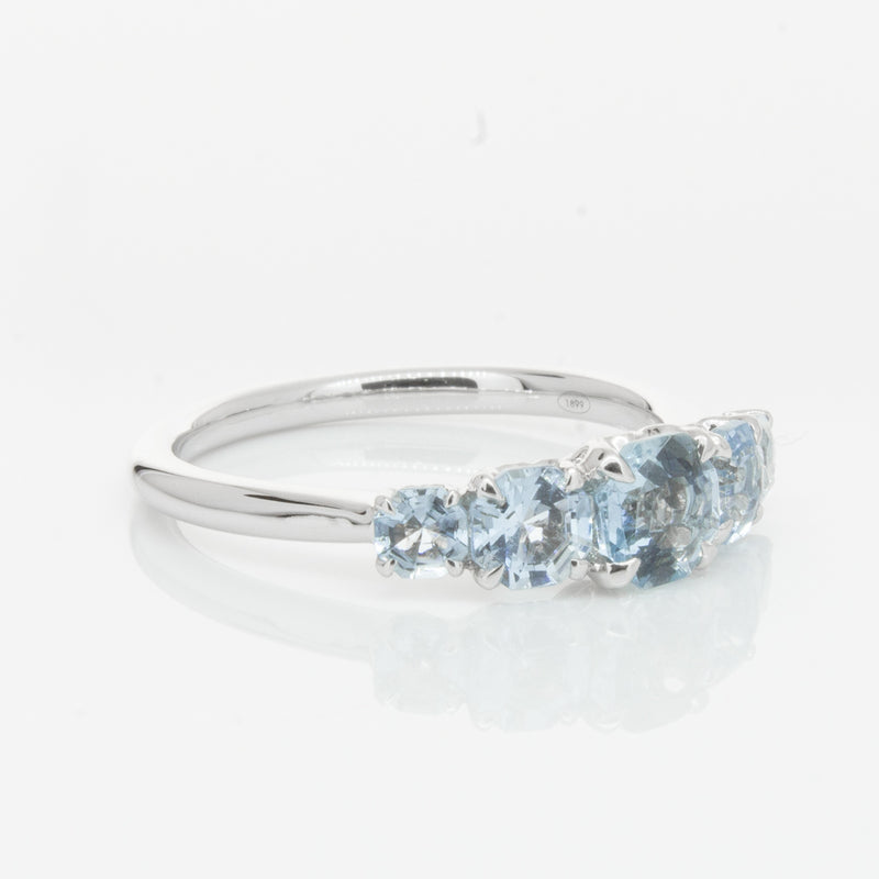 18ct White Gold Five Stone Aquamarine Octavia Ring-Ring-Walker & Hall
