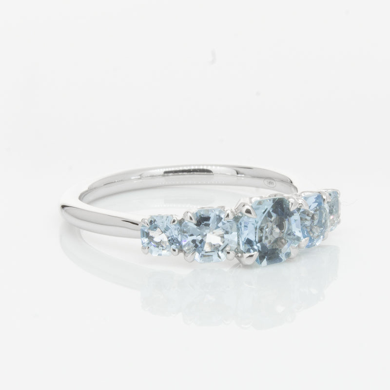 18ct White Gold Five Stone Aquamarine Octavia Ring-Ring-Walker & Hall