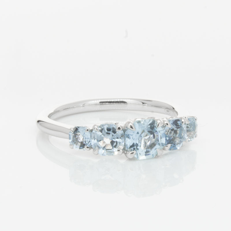 18ct White Gold Five Stone Aquamarine Octavia Ring-Ring-Walker & Hall