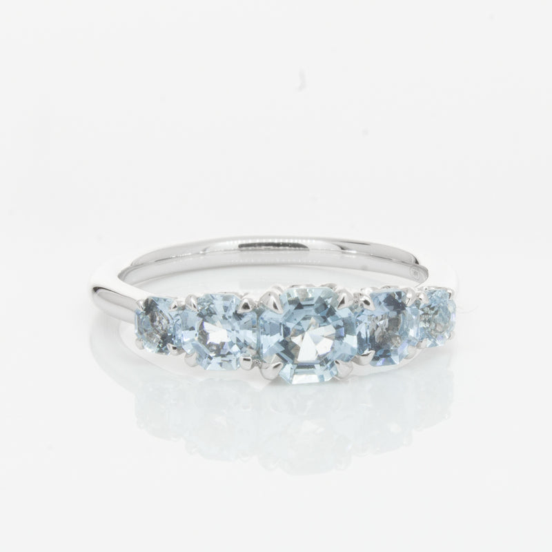 18ct White Gold Five Stone Aquamarine Octavia Ring-Ring-Walker & Hall