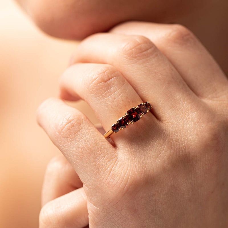 18ct Yellow Gold Five Stone Garnet Octavia Ring-Ring-Walker & Hall