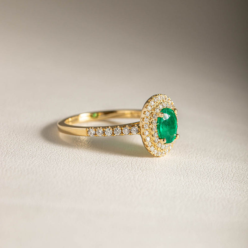 18ct Yellow Gold .81ct Emerald & Diamond Ring-Ring-Walker & Hall