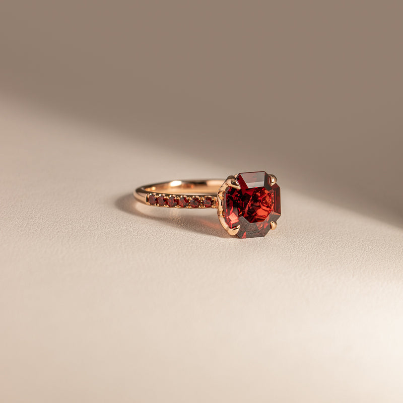 18ct Rose Gold Garnet Octavus Ring-Ring-Walker & Hall
