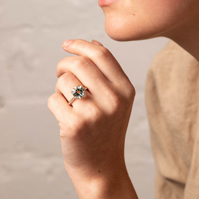 18ct Yellow Gold Aquamarine Octavus Ring-Ring-Walker & Hall