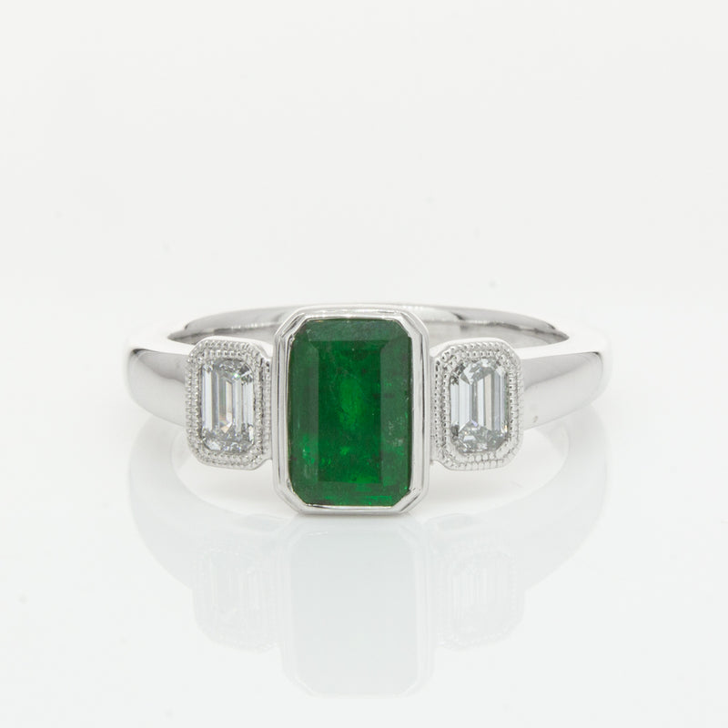 18ct White Gold Emerald & Diamond Ring-Ring-Walker & Hall