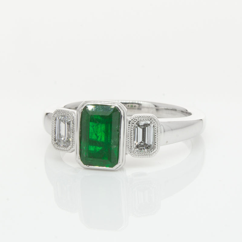 18ct White Gold Emerald & Diamond Ring-Ring-Walker & Hall