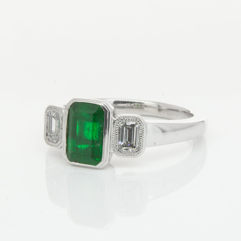 18ct White Gold Emerald & Diamond Ring-Ring-Walker & Hall