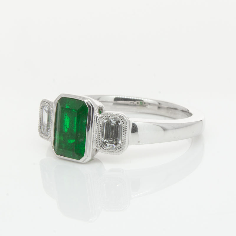 18ct White Gold Emerald & Diamond Ring-Ring-Walker & Hall