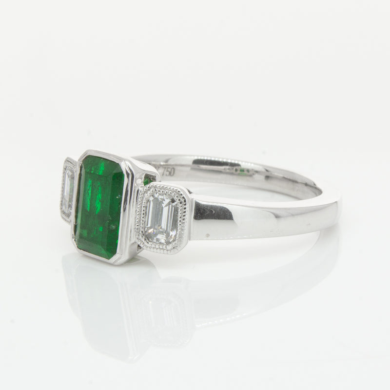 18ct White Gold Emerald & Diamond Ring-Ring-Walker & Hall