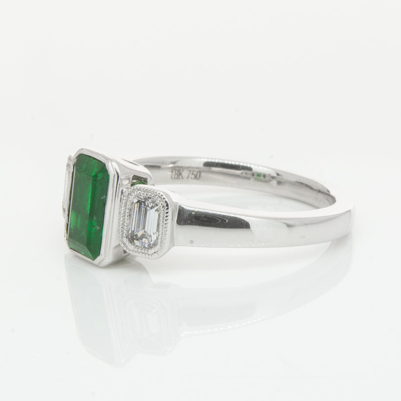 18ct White Gold Emerald & Diamond Ring-Ring-Walker & Hall