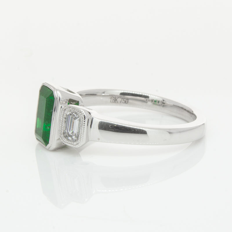 18ct White Gold Emerald & Diamond Ring-Ring-Walker & Hall