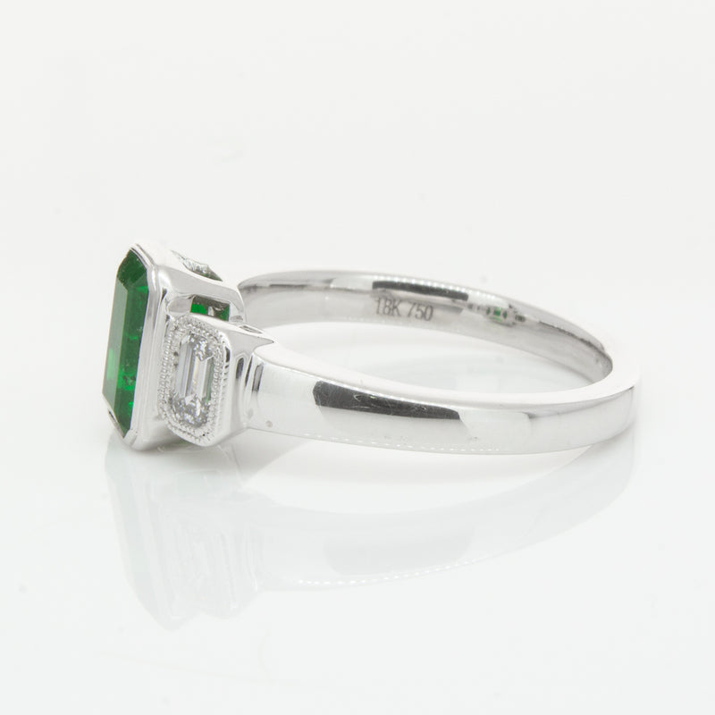 18ct White Gold Emerald & Diamond Ring-Ring-Walker & Hall