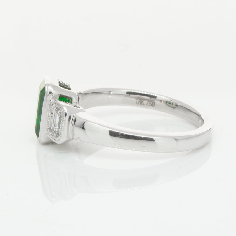 18ct White Gold Emerald & Diamond Ring-Ring-Walker & Hall