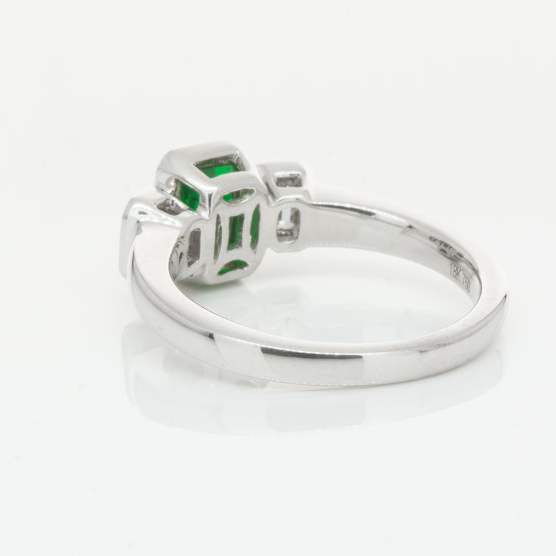 18ct White Gold Emerald & Diamond Ring-Ring-Walker & Hall