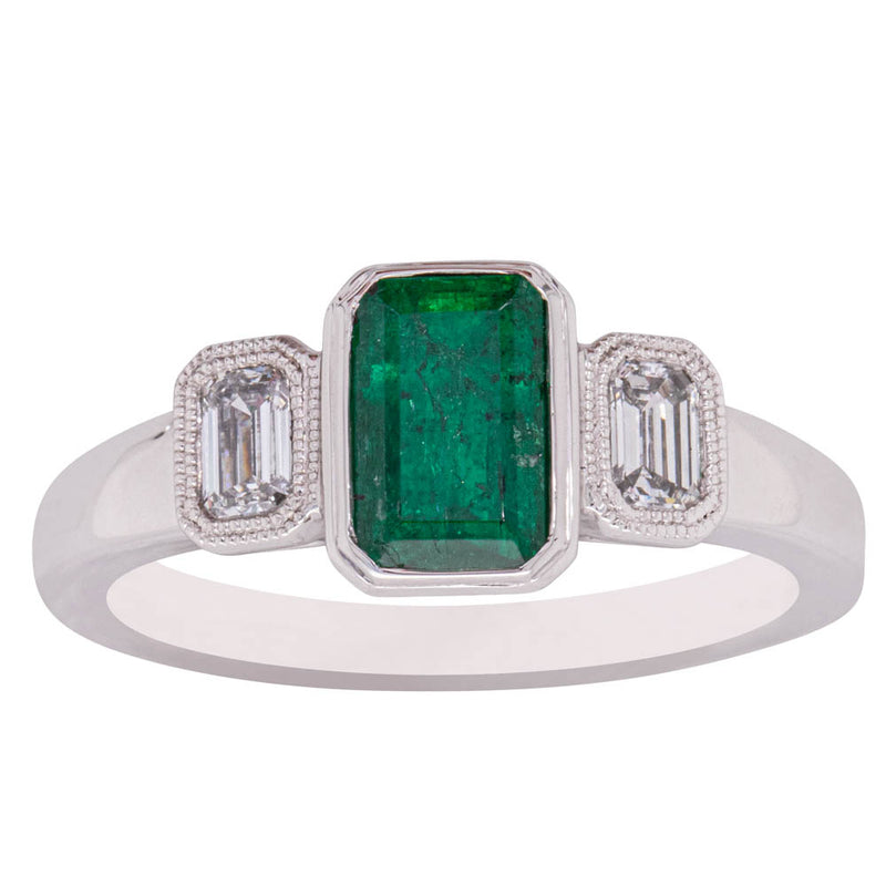 18ct White Gold Emerald & Diamond Ring-Ring-Walker & Hall