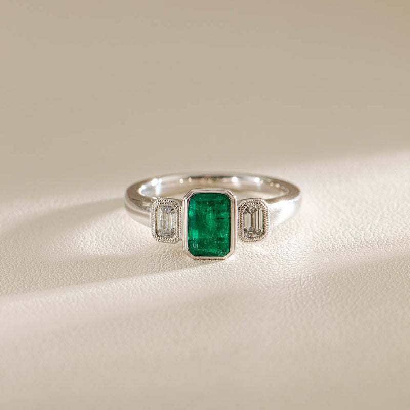 18ct White Gold Emerald & Diamond Ring-Ring-Walker & Hall