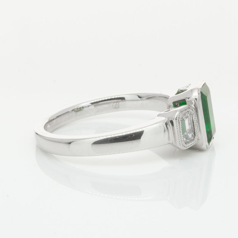 18ct White Gold Emerald & Diamond Ring-Ring-Walker & Hall