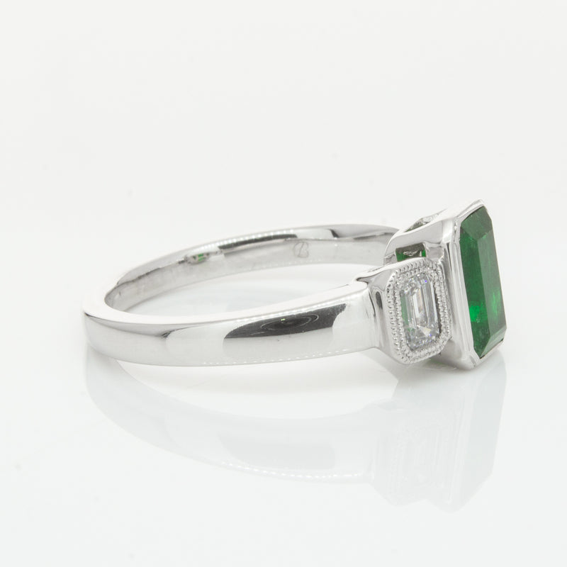 18ct White Gold Emerald & Diamond Ring-Ring-Walker & Hall
