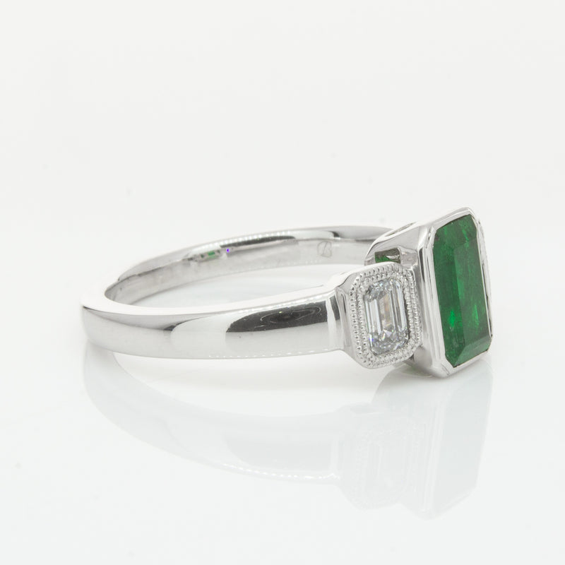 18ct White Gold Emerald & Diamond Ring-Ring-Walker & Hall