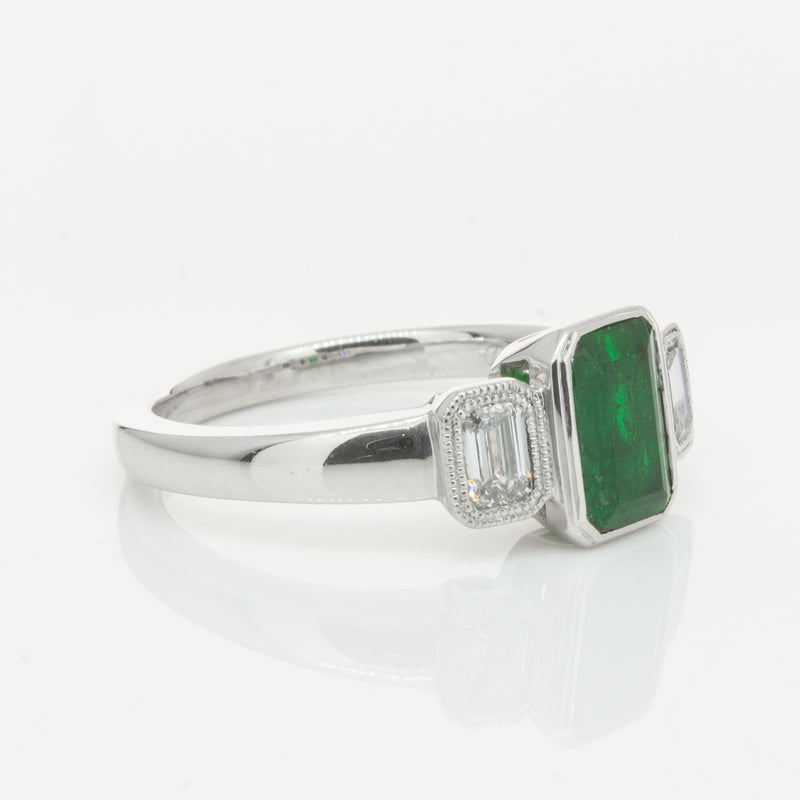 18ct White Gold Emerald & Diamond Ring-Ring-Walker & Hall