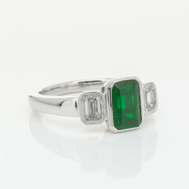 18ct White Gold Emerald & Diamond Ring-Ring-Walker & Hall