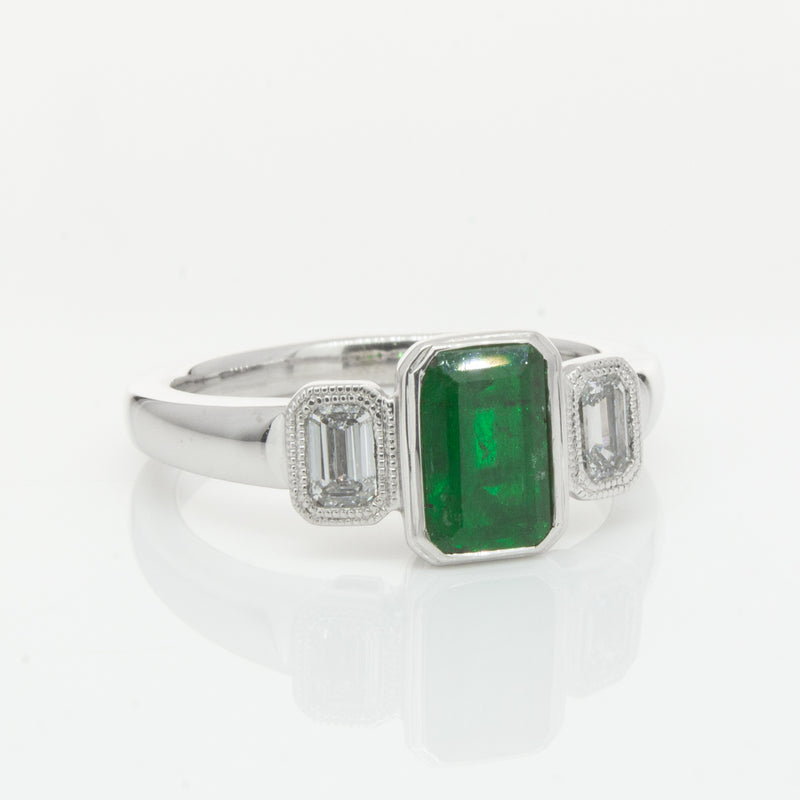 18ct White Gold Emerald & Diamond Ring-Ring-Walker & Hall