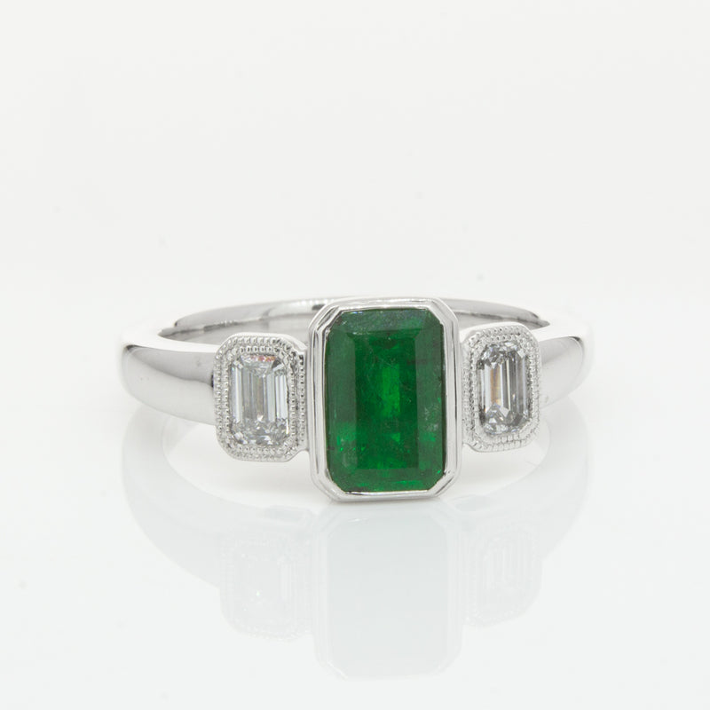 18ct White Gold Emerald & Diamond Ring-Ring-Walker & Hall