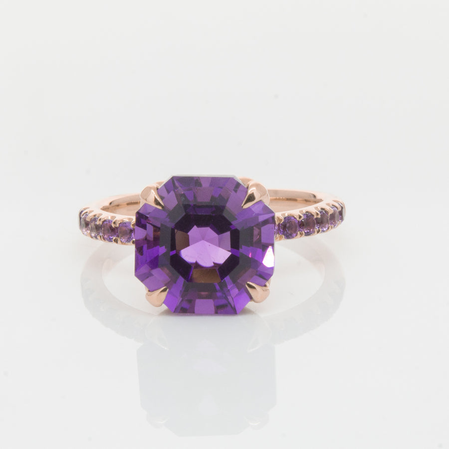 18ct Rose Gold Amethyst Octavus Ring-Ring-Walker & Hall