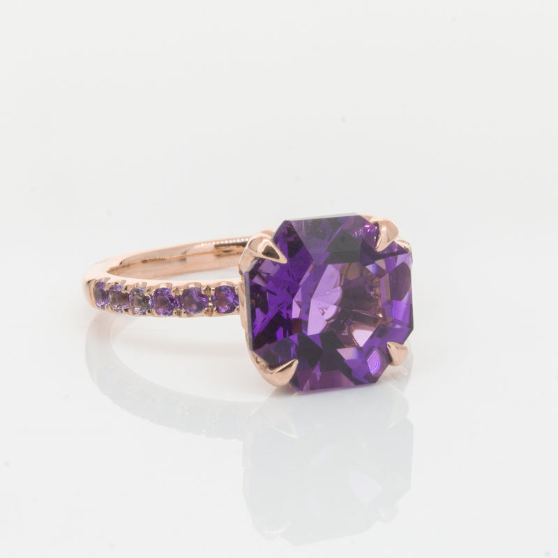 18ct Rose Gold Amethyst Octavus Ring-Ring-Walker & Hall