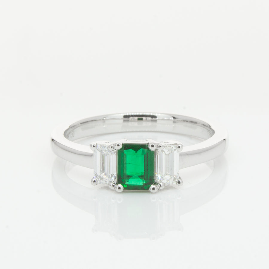 18ct White Gold Emerald & Diamond Odyssey Ring-Ring-Walker & Hall