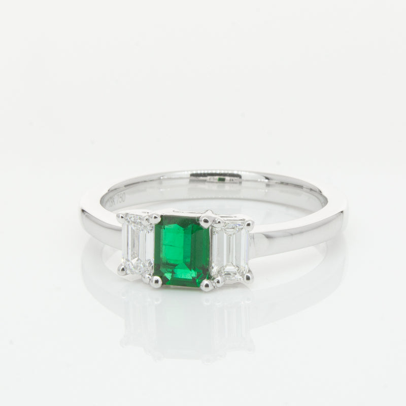 18ct White Gold Emerald & Diamond Odyssey Ring-Ring-Walker & Hall