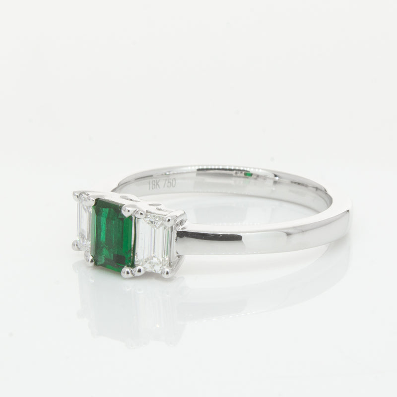 18ct White Gold Emerald & Diamond Odyssey Ring-Ring-Walker & Hall