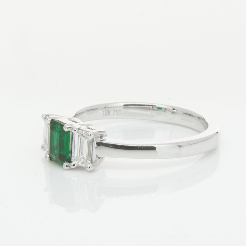 18ct White Gold Emerald & Diamond Odyssey Ring-Ring-Walker & Hall