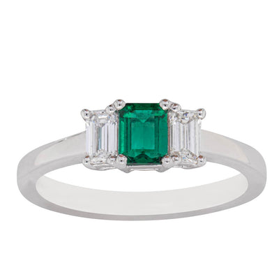 18ct White Gold Emerald & Diamond Odyssey Ring-Ring-Walker & Hall