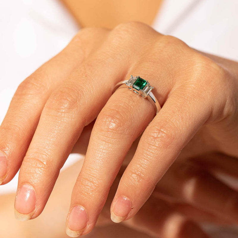 18ct White Gold Emerald & Diamond Odyssey Ring-Ring-Walker & Hall