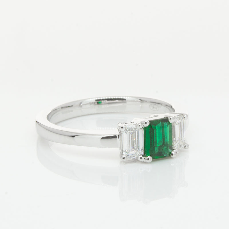 18ct White Gold Emerald & Diamond Odyssey Ring-Ring-Walker & Hall